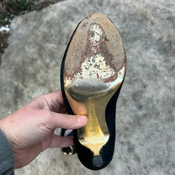 Guillaume Hinfray black and  gold peep toe heel, size 37.5 - Picture 16 of 16